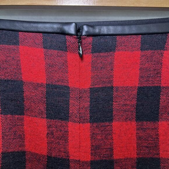 Madewell mini wool blend leather trim buffalo print red black skirt womens sz 4 - Picture 3 of 10
